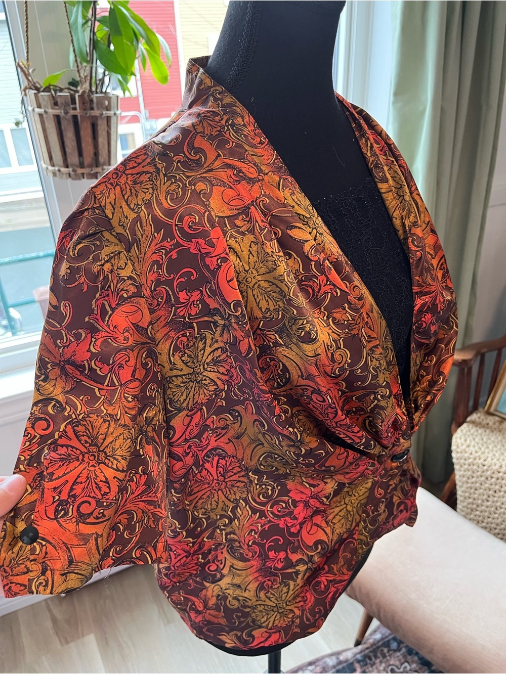 Womens Gorgeous Vintage Floral Satin feel Bolero Jacket removable insert Size L